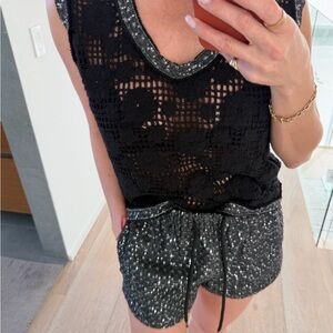 STYLEBYGG Black Crochet Tank and Sparkle Tweed Shorts Set